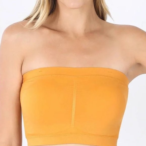 NEW Mustard Seamless Bandeau Tube Top with built in Bra - Picture 1 of 3